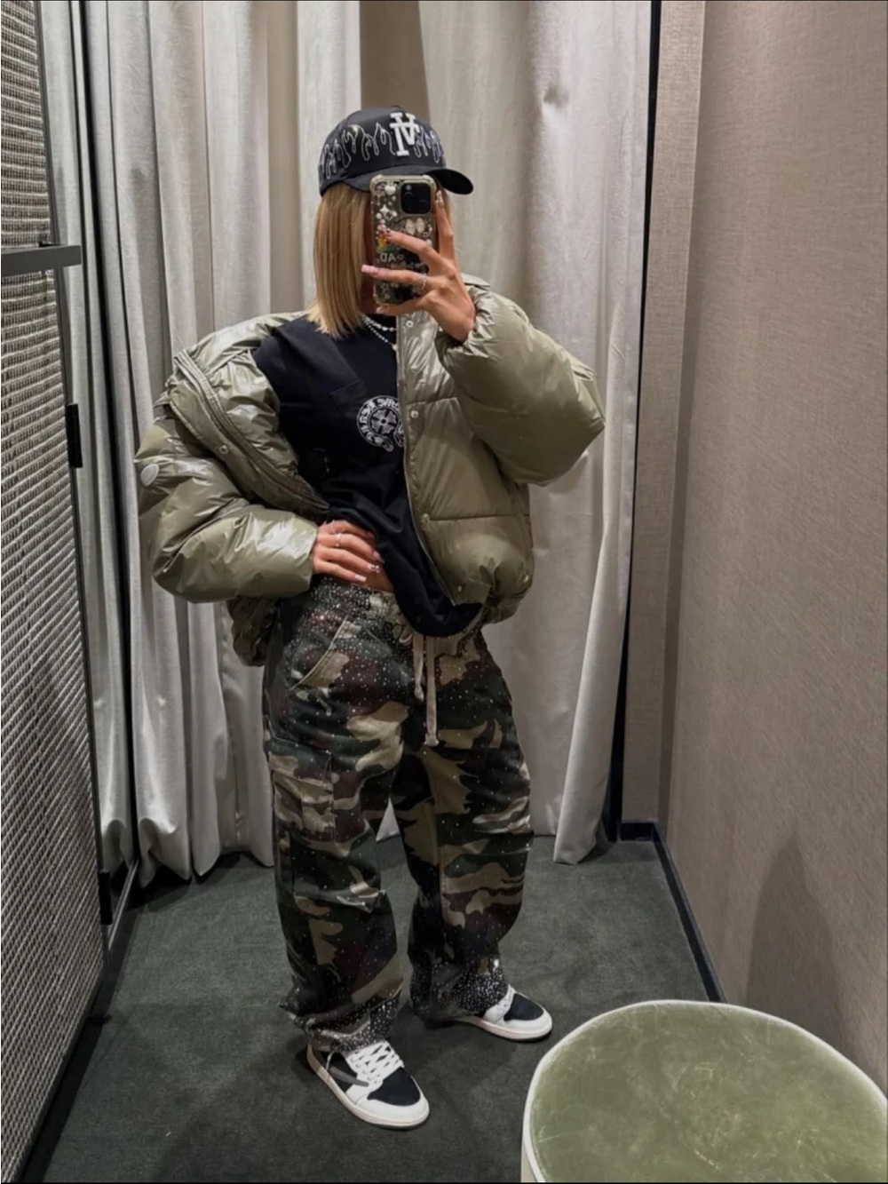 Camouflage Cargo Pants with crystals y2k